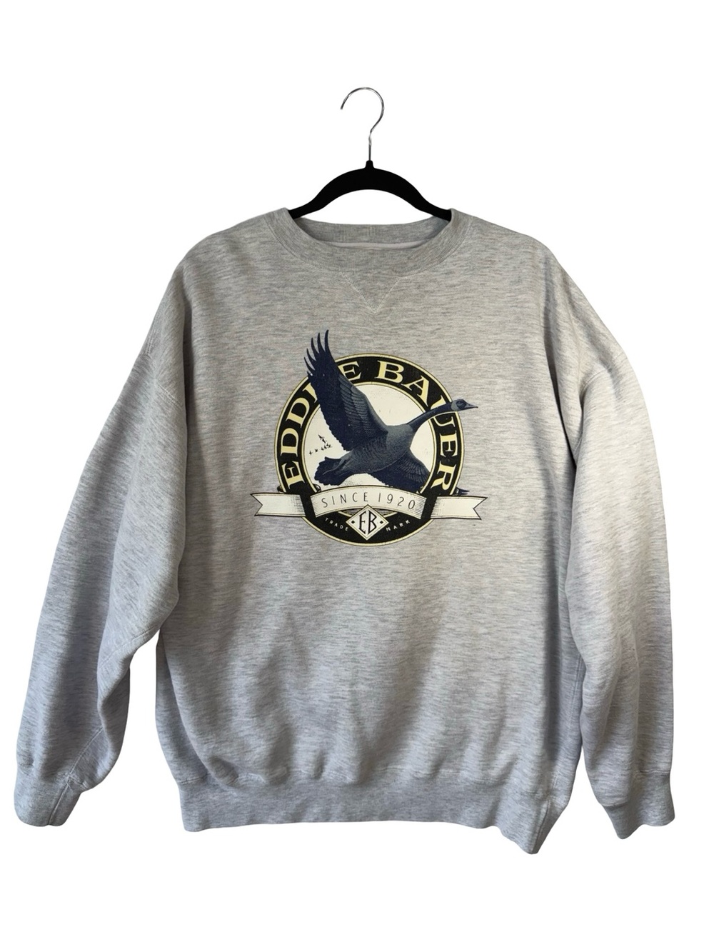 90’s Eddie Bauer Heather Gray Crewneck Sweatshirt with Navy Duck & Gold Crest